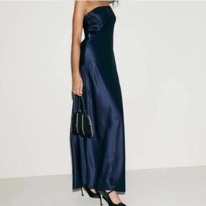 Reformation Oren Silk Dress in Navy